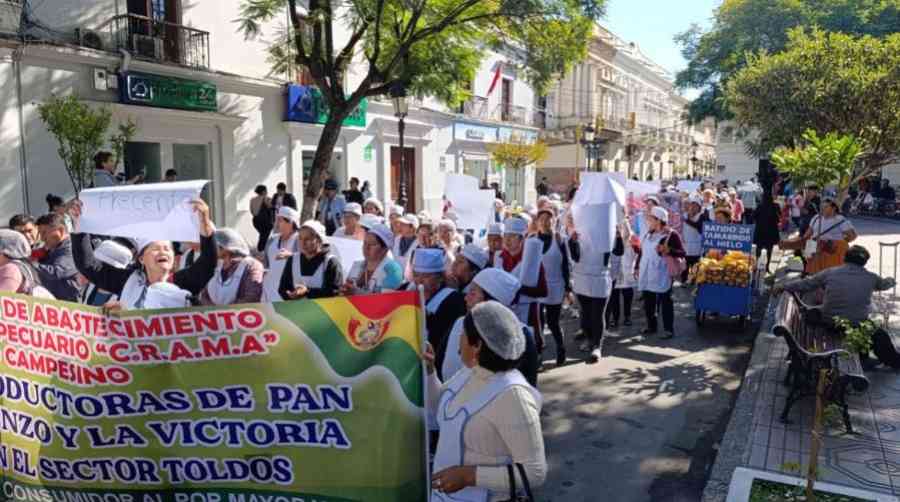 Panificadores en paro marchan por las calles de Tarija